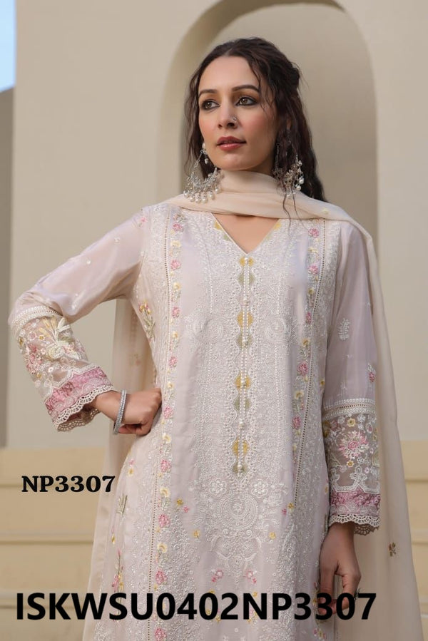 Embroidered Crepe Kurti With Pant And Dupatta-ISKWSU0402NP3307