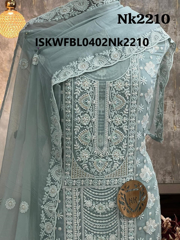 Embroidered Georgette Kurti With Shantoon Bottom And Chiffon Dupatta-ISKWFBL0402Nk2210