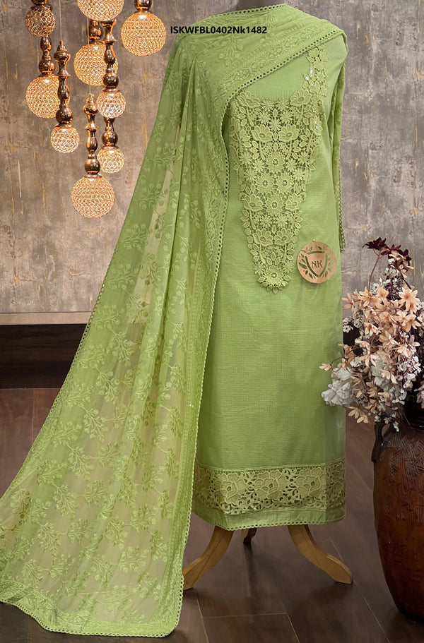 Embroidered Kota Checks Kurti With Cotton Bottom And Georgette Dupatta-ISKWFBL0402Nk1482