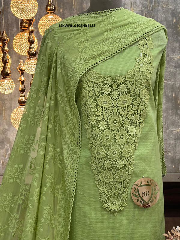 Embroidered Kota Checks Kurti With Cotton Bottom And Georgette Dupatta-ISKWFBL0402Nk1482