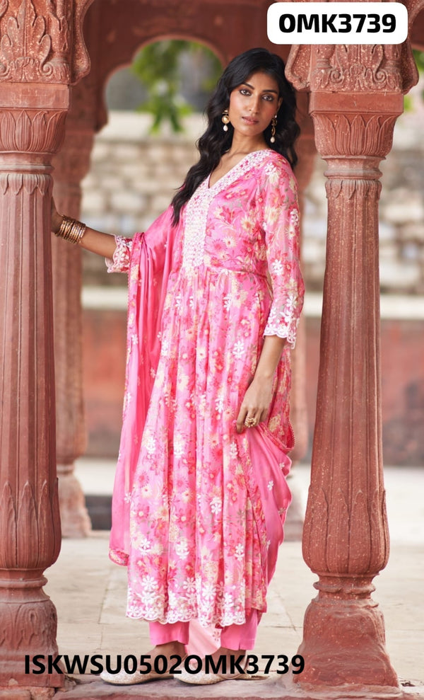 Digital Floral Printed Chinon Anarkali Gown With Pant And Dupatta-ISKWSU0502OMK3739