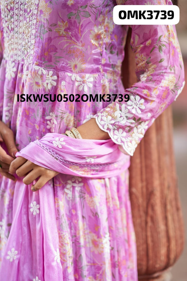 Digital Floral Printed Chinon Anarkali Gown With Pant And Dupatta-ISKWSU0502OMK3739