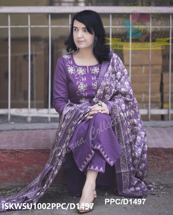 Khadi Cotton Kurti With Khadi Pant And Digital Batik Printed Dupatta-ISKWSU1002PPC/D1497