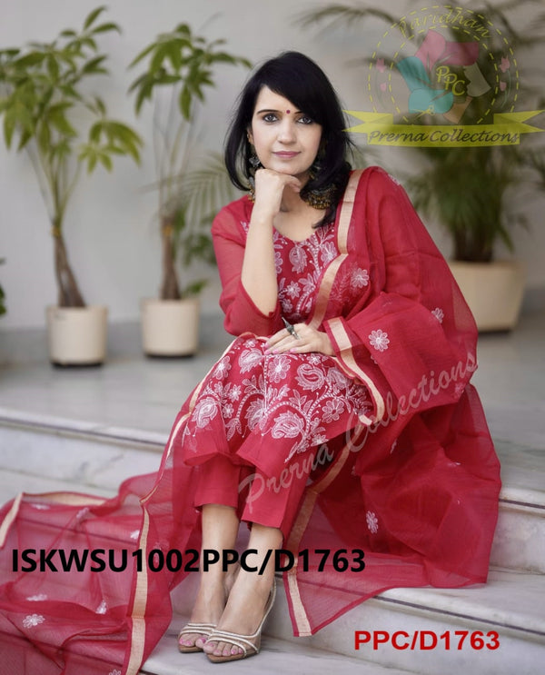 Embroidered Kota Doriya Kurti With Cotton Pant And Dupatta-ISKWSU1002PPC/D1763