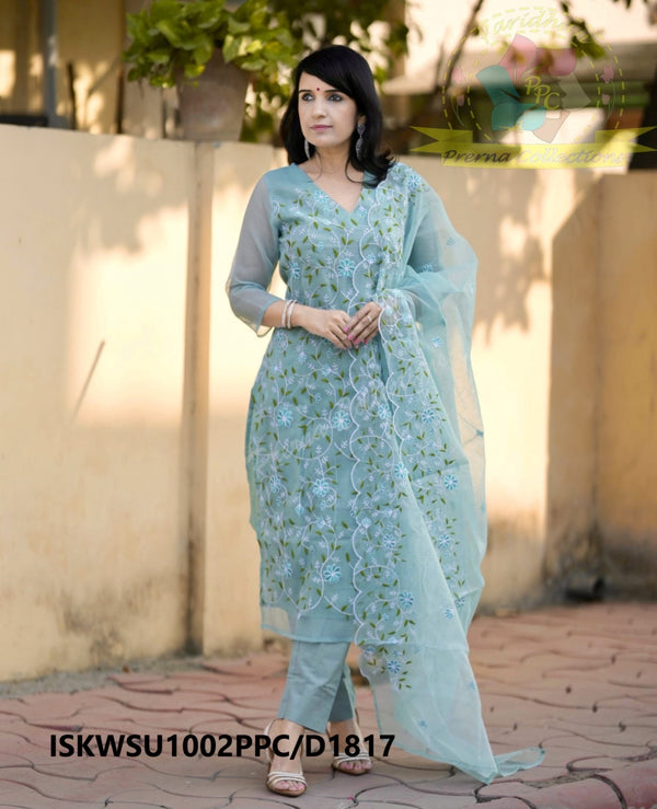 Embroidered Kota Doriya Kurti With Cotton Pant And Dupatta-ISKWSU1002PPC/D1817