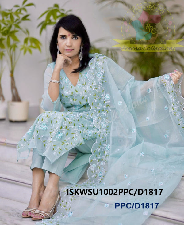 Embroidered Kota Doriya Kurti With Cotton Pant And Dupatta-ISKWSU1002PPC/D1817