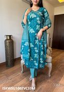 Discharge Printed Cotton Kurti With Pant And Dupatta-ISKWSU1002VC3360/VC3361