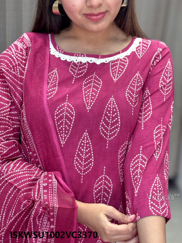 Khadi Printed Cotton Kurti With Pant And Kota Doriya Dupatta-ISKWSU1002VC3370