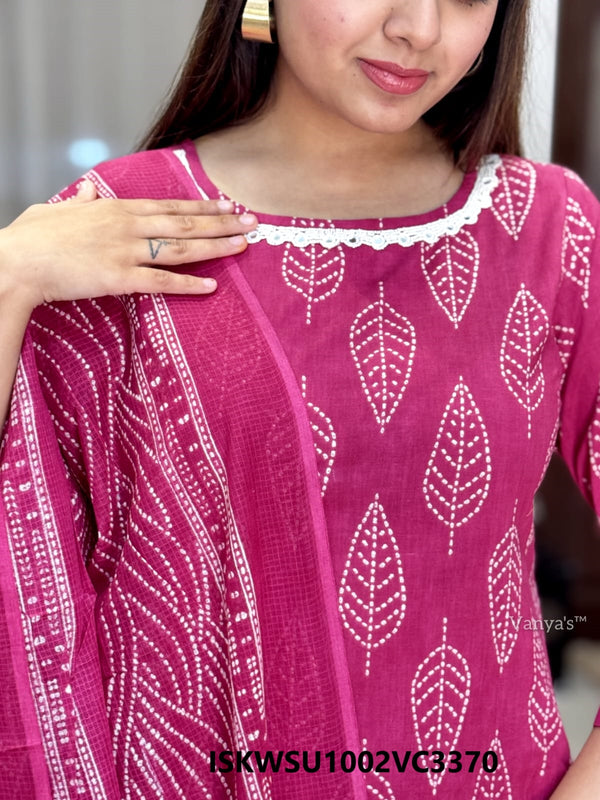 Khadi Printed Cotton Kurti With Pant And Kota Doriya Dupatta-ISKWSU1002VC3370