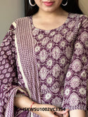 Printed Cotton Kurti With Pant And Malmal Cotton Dupatta-ISKWSU1002VC3354