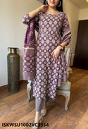 Printed Cotton Kurti With Pant And Malmal Cotton Dupatta-ISKWSU1002VC3354