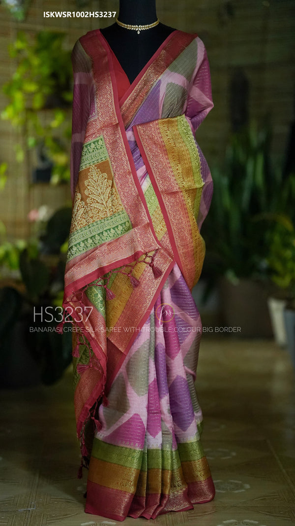 Banarasi Crepe Silk Saree With Blouse-ISKWSR1002HS3237