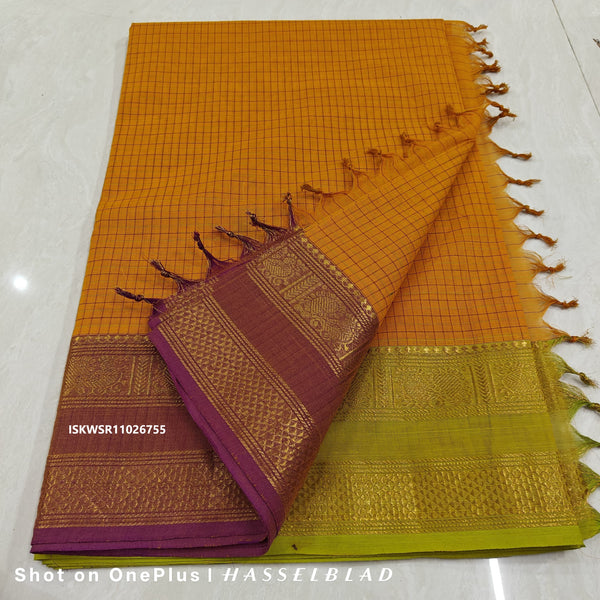 Kota Check Cotton Saree With Blouse-ISKWSR11026755