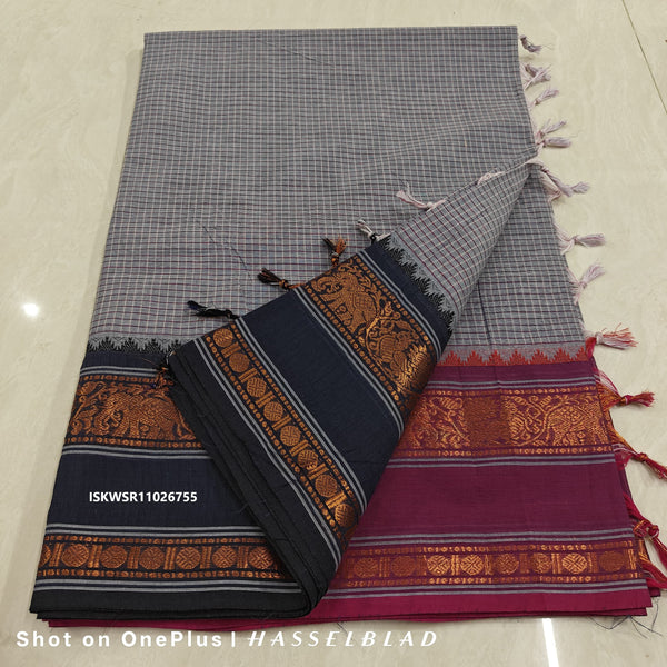 Kota Check Cotton Saree With Blouse-ISKWSR11026755