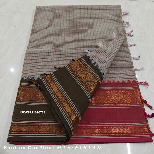 Kota Check Cotton Saree With Blouse-ISKWSR11026755