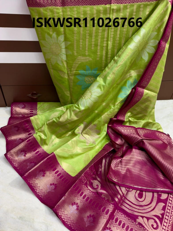 Banarasi Weaved Katan Silk Saree With Contrast Jacquard Blouse-ISKWSR11026766