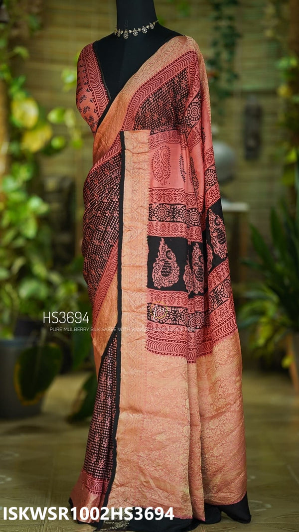 Coral Printed Silk Saree With Printed Blouse-ISKWSR1002HS3694