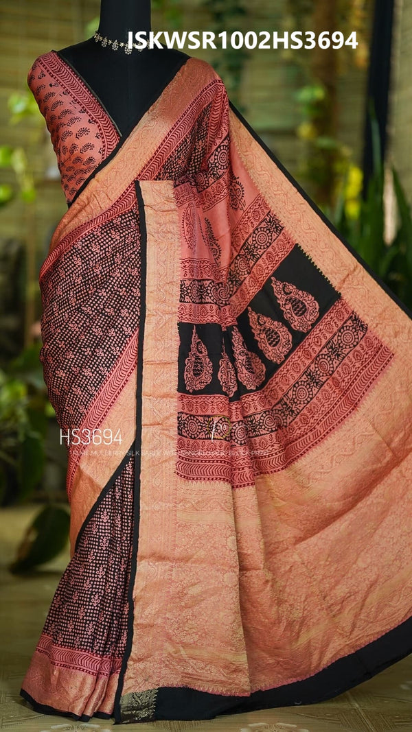 Coral Printed Silk Saree With Printed Blouse-ISKWSR1002HS3694