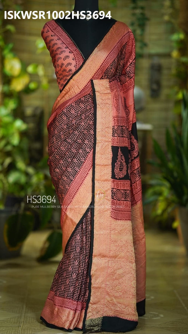 Coral Printed Silk Saree With Printed Blouse-ISKWSR1002HS3694