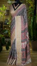 Bagru Hand Block Printed Munga Crepe Silk Saree With Blouse-ISKWSR1102HS3554