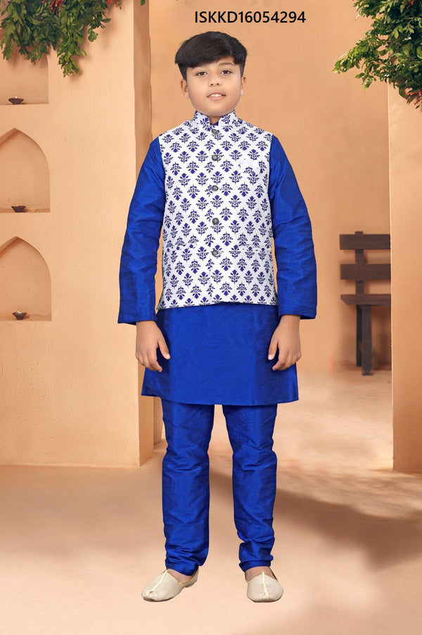 Kid's Silk Kurta Pajama With Nehru Jacket-ISKKD16054294