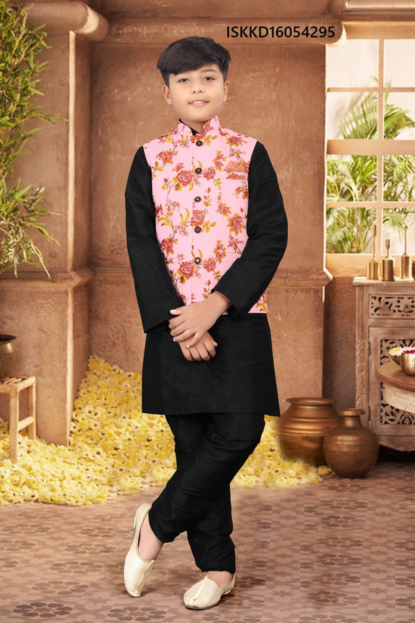 Kid's Silk Kurta Pajama With Nehru Jacket-ISKKD16054295