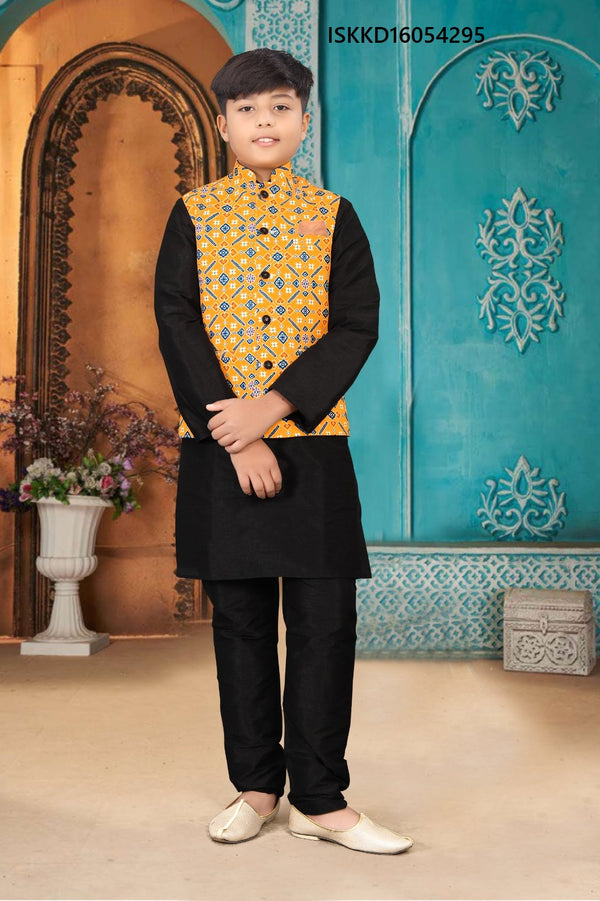 Kid's Silk Kurta Pajama With Nehru Jacket-ISKKD16054295