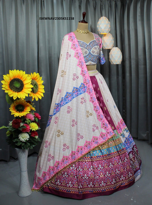 Digital Printed Chinon Silk Lehenga With Blouse And Dupatta-ISKWNAV2305KS1158