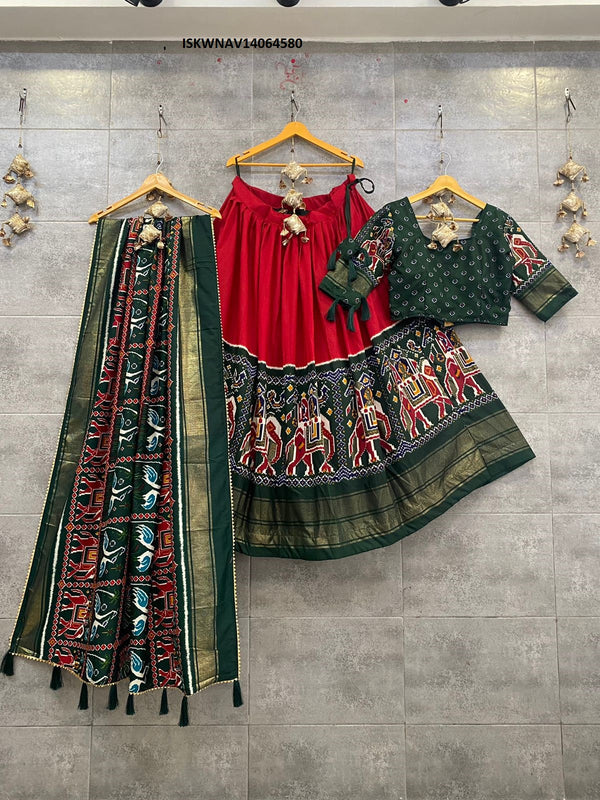 Foil Printed Pashmina Silk Lehenga With Blouse And Modal Dupatta-ISKWNAV14064580