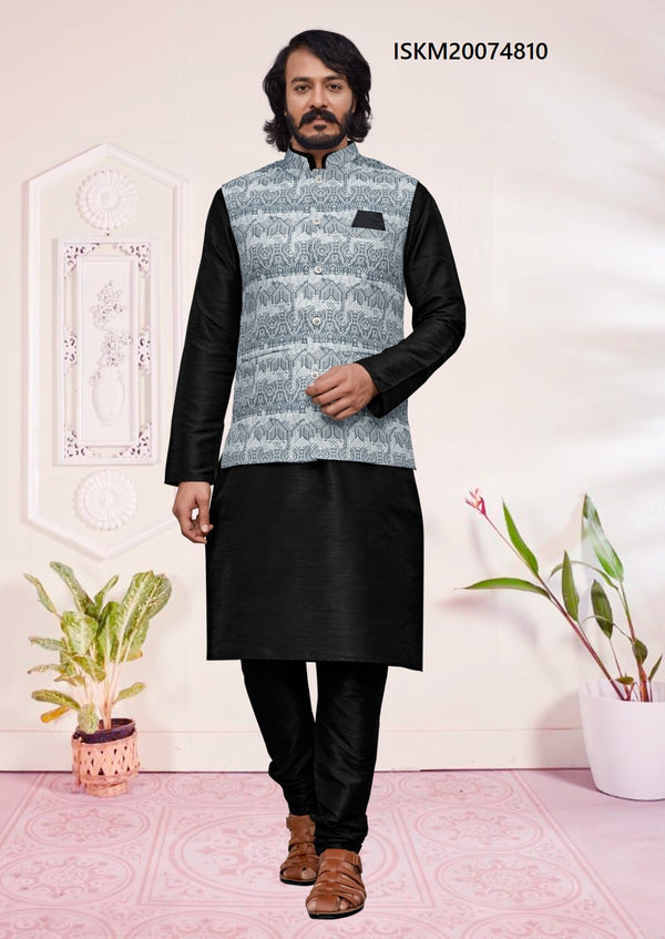 Beige Cotton Silk Nehru Jacket & White Kurta Pyjama Baap Beta Set -  Absolutely Desi