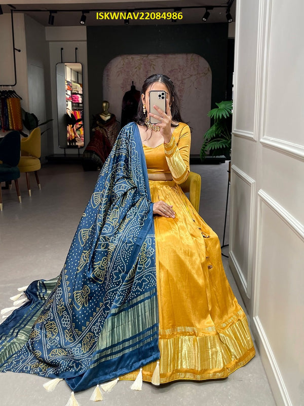 Yellow Chinon Silk Embroidered Lehenga Choli Dupatta Set – SCAKHI