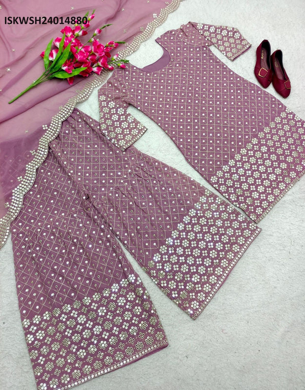 Embroidered Georgette Kurti With Sharara And Dupatta-ISKWSH24014880