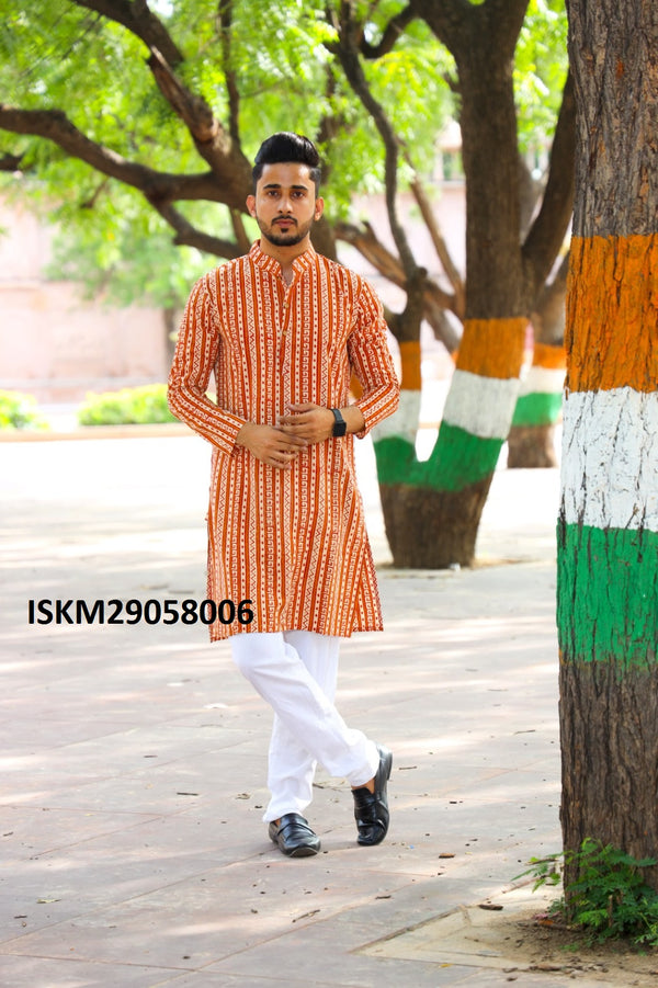 Printed Cotton Kurta With Pajama-ISKM29058006