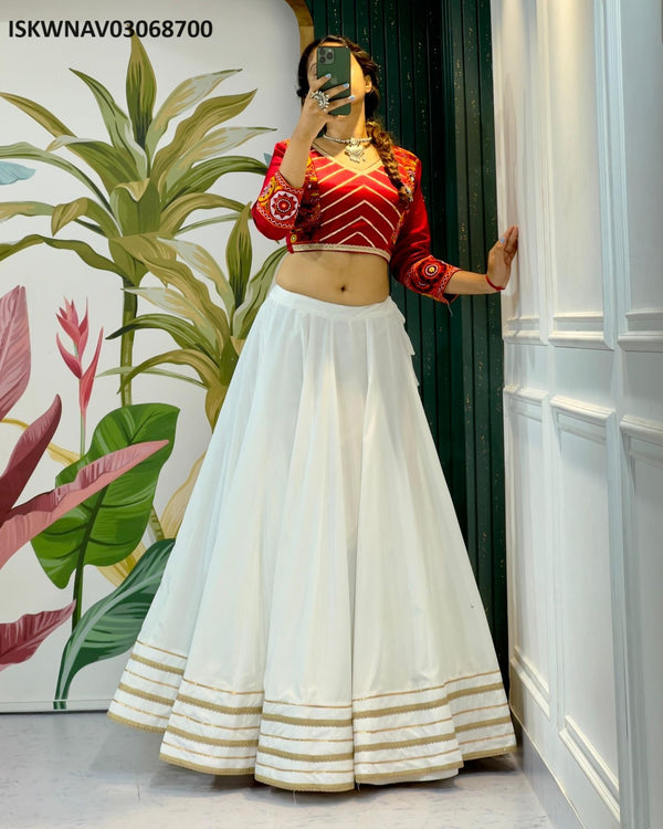 Satin Cotton Lehenga With Embroidered Blouse And Dupatta-ISKWNAV03068700