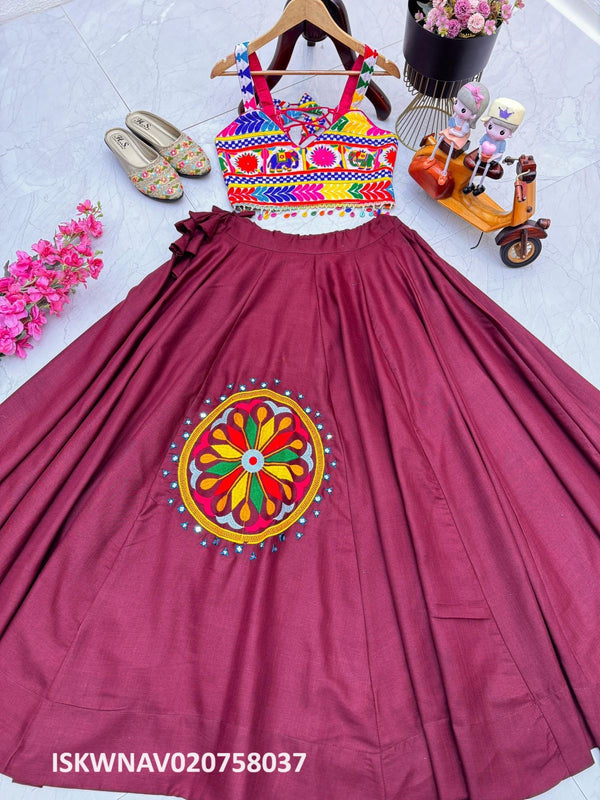 Embroidered Cotton Silk Lehenga With Blouse-ISKWNAV020758037