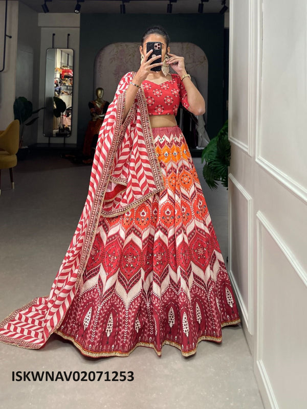 Printed Silk Lehenga With Blouse And Maslin Silk Dupatta-ISKWNAV02071253