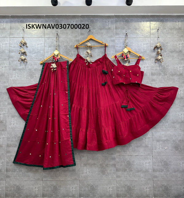 Rayon Cotton Lehenga With Shoulder Strap Blouse And Cotton Dupatta -ISKWNAV030700020