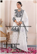 Embroidered Malmal Cotton Kurti With Sharara And Dupatta-ISKWSH0907ND2595