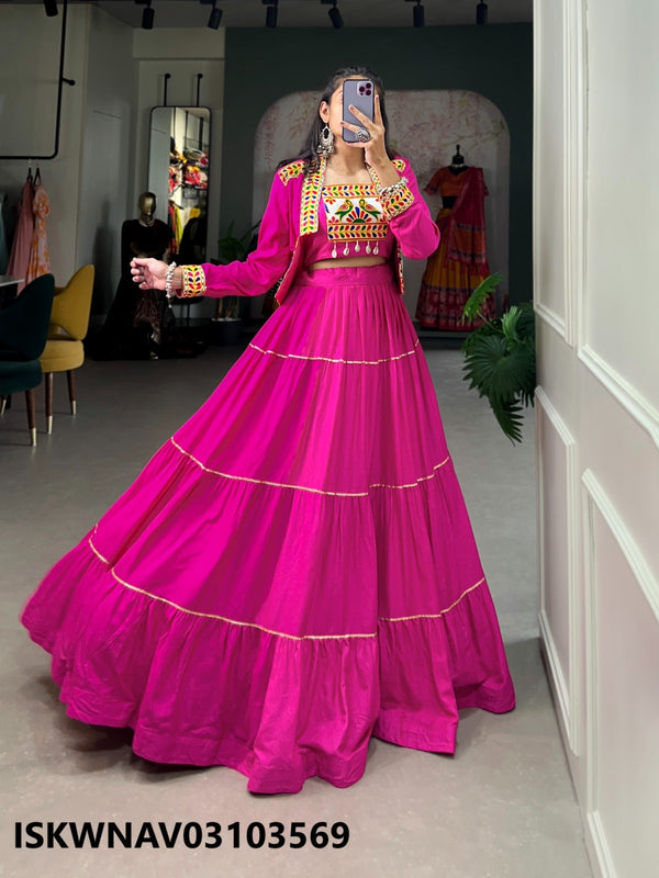 Embroidered Rayon Lehenga With Blouse And Koti-ISKWNAV03103569