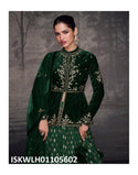 Embroidered Velvet Top With Silk Lehenga And Velvet Dupatta-ISKWLH01105602