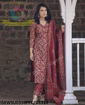 Hand Batik Printed Silk Kurti With Pant And Dupatta-ISKWSU0310PPC/D1314