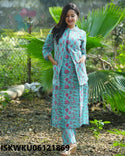 Printed Cotton Kurti With Pant And Quilted Jacket-ISKWKU06121869