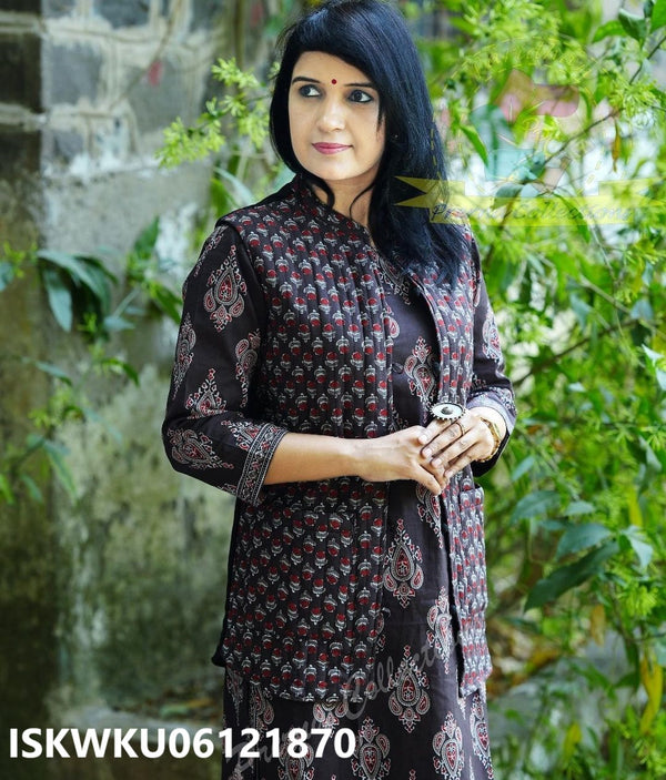 Printed Cotton Kurti With Pant And Quilted Jacket-ISKWKU06121870