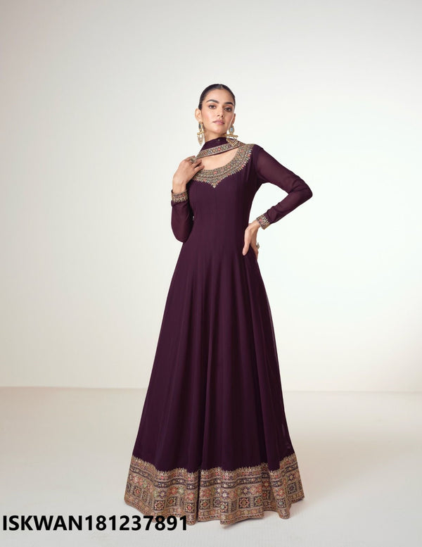 Embroidered Georgette Anarkali With Dupatta-ISKWAN181237891