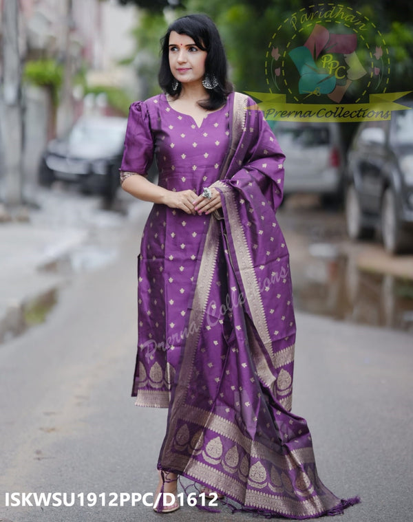 Banarasi Weaved Chanderi Kurti With Cotton Pant And Banarasi Silk Dupatta-ISKWSU1912PPC/D1612