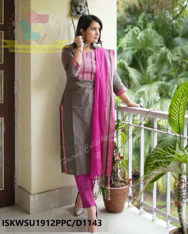 Chanderi Silk Kurti With Cotton Pant And Banarasi Silk Dupatta-ISKWSU1912PPC/D1612