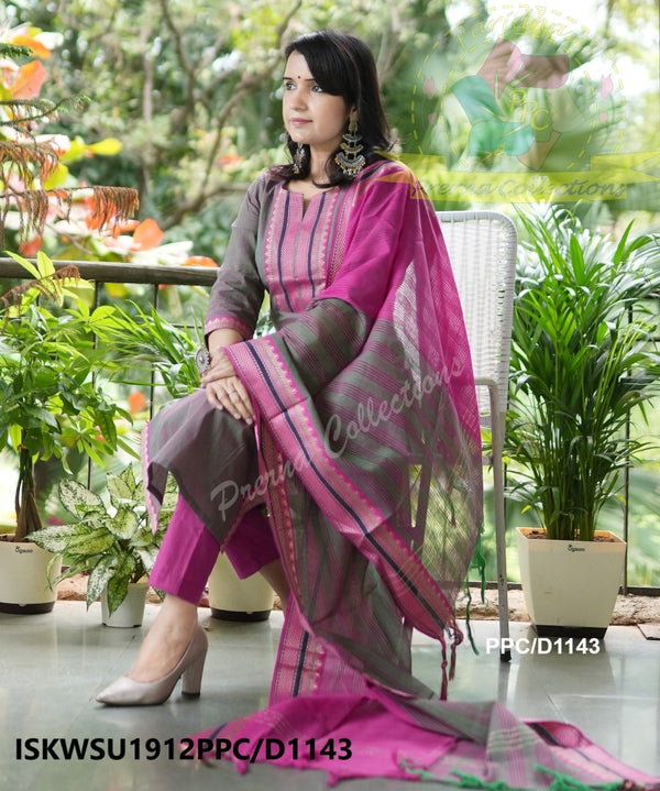 Chanderi Silk Kurti With Cotton Pant And Banarasi Silk Dupatta-ISKWSU1912PPC/D1612