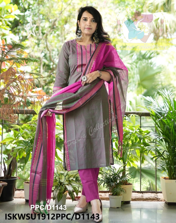 Chanderi Silk Kurti With Cotton Pant And Banarasi Silk Dupatta-ISKWSU1912PPC/D1612