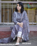 Ajrakh Printed Cotton A-Line Kurti With Pant And Malal Cotton Dupatta-ISKWSU1912PPC/D1643