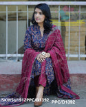 Kalamkari Printed Cotton Kurti With Pant And Malmal Cotton Dupatta-ISKWSU1912PPC/D1392